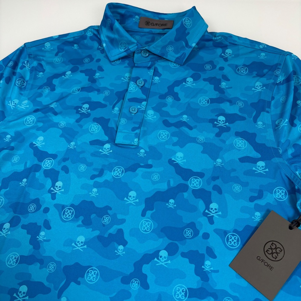 G/FORE Mens S Blue Camo Golf Polo Shirt NEW Skull & T-Crossbones Business Casual